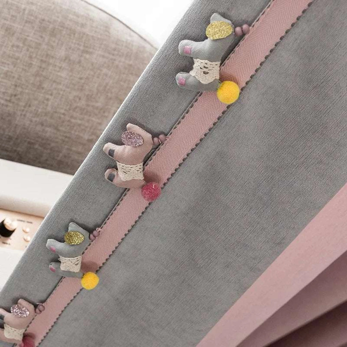 Girls' Pink Gray Patchwork Pony Lace Thickened Chenille Curtains for Living Room Bedroom Balcony Decoration Finished Product - Julia M LifeStyles