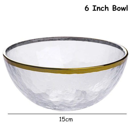 Glass Cutlery Salad Bowl Dinner Plate Soup Bowl Golden Edge Flat Plate Dinnerware Transparent Food Tray Glass Tableware 1pcs - Julia M LifeStyles
