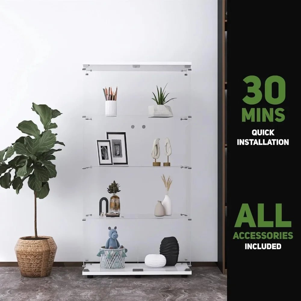 Modern White Floor Standing Glass Display Cabinet with 4 Dividers - Julia M LifeStyles