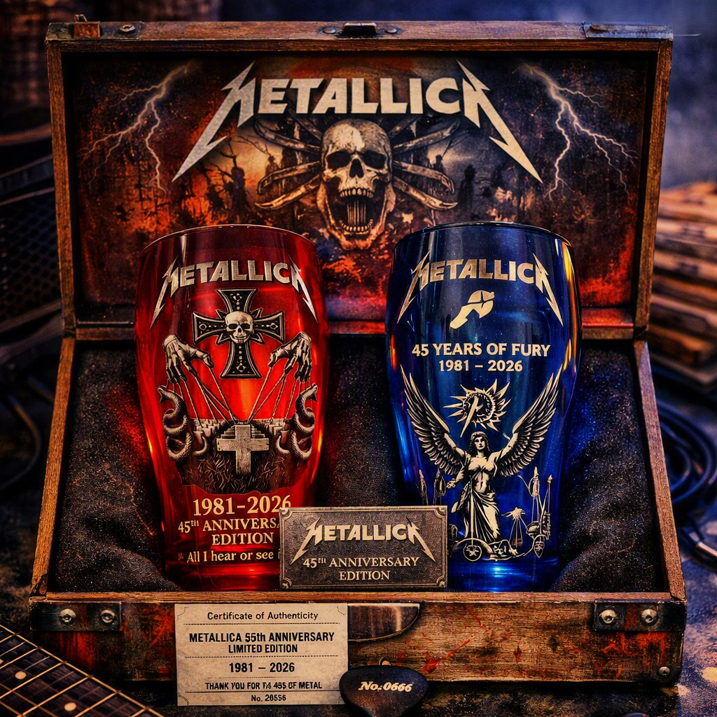 Metallica 45 Years of Fury Commemorative Glass, Vintage Heavy Metal Band Beer Mug, 3D Relief Blue Drinking Glass Rock Music