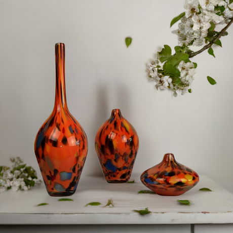 Orange Marbling Hand Blown Glass Vase - Unique Classic Style