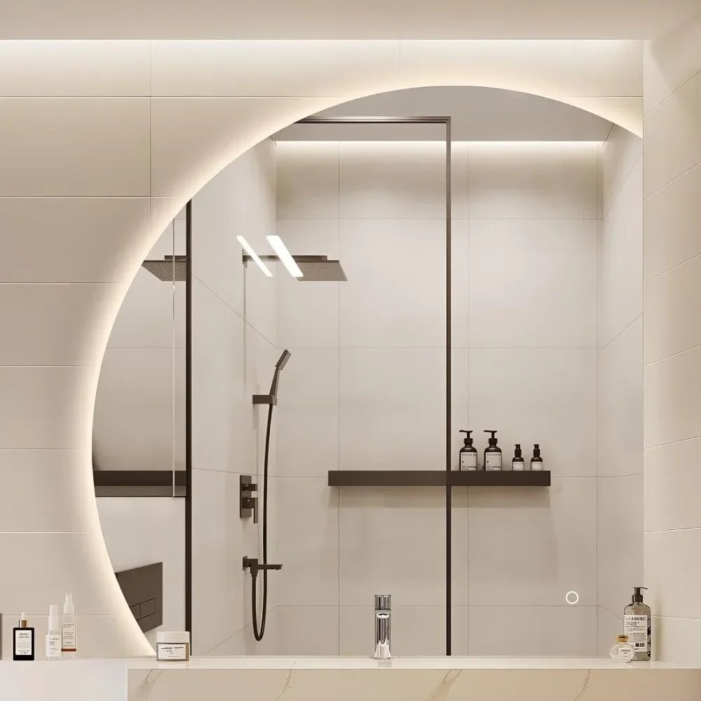Dimmable Half Moon LED Smart Mirror with Anti-Fog Technology - Julia M LifeStyles