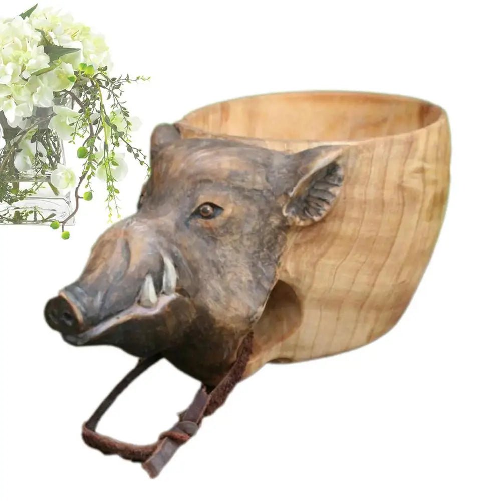Hand Carved Wooden Mug Animal Wooden Cup Camping Wood Drinking Cup For Hiking Mountaineering Picnic Christmas Birthday New Year - Julia M LifeStyles