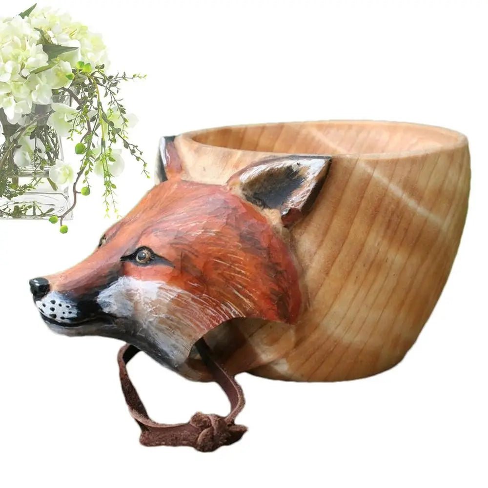 Hand Carved Wooden Mug Animal Wooden Cup Camping Wood Drinking Cup For Hiking Mountaineering Picnic Christmas Birthday New Year - Julia M LifeStyles