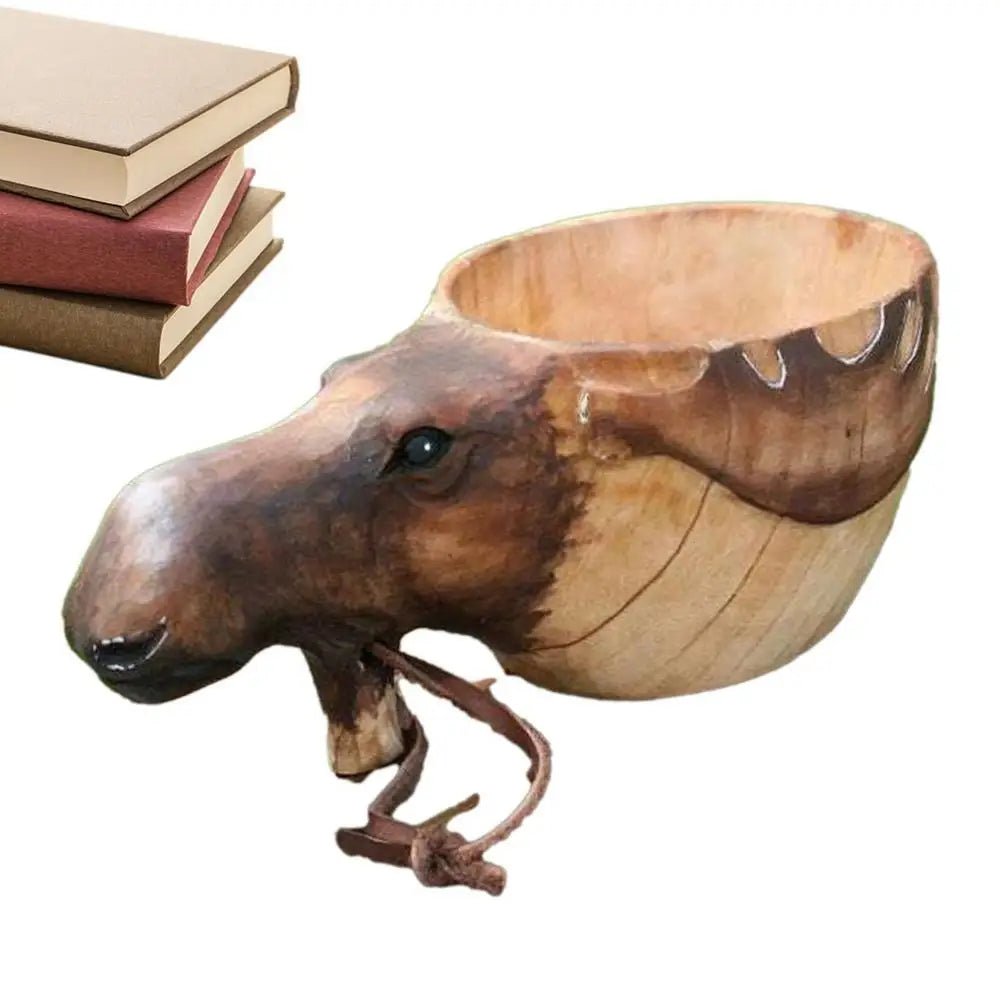 Hand Carved Wooden Mug Animal Wooden Cup Camping Wood Drinking Cup For Hiking Mountaineering Picnic Christmas Birthday New Year - Julia M LifeStyles
