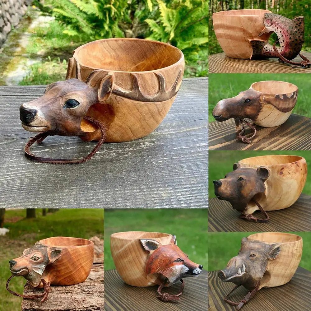 Hand Carved Wooden Mug Animal Wooden Cup Camping Wood Drinking Cup For Hiking Mountaineering Picnic Christmas Birthday New Year - Julia M LifeStyles