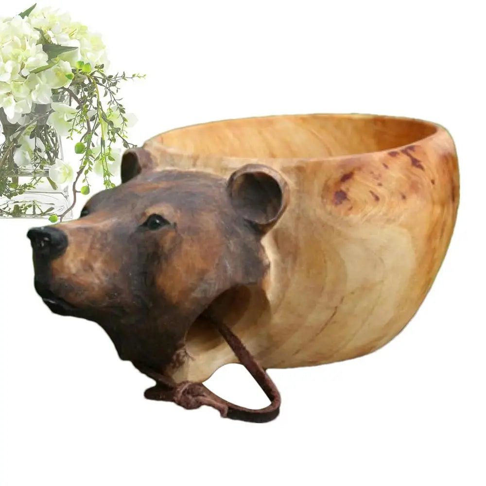 Hand Carved Wooden Mug Animal Wooden Cup Camping Wood Drinking Cup For Hiking Mountaineering Picnic Christmas Birthday New Year - Julia M LifeStyles