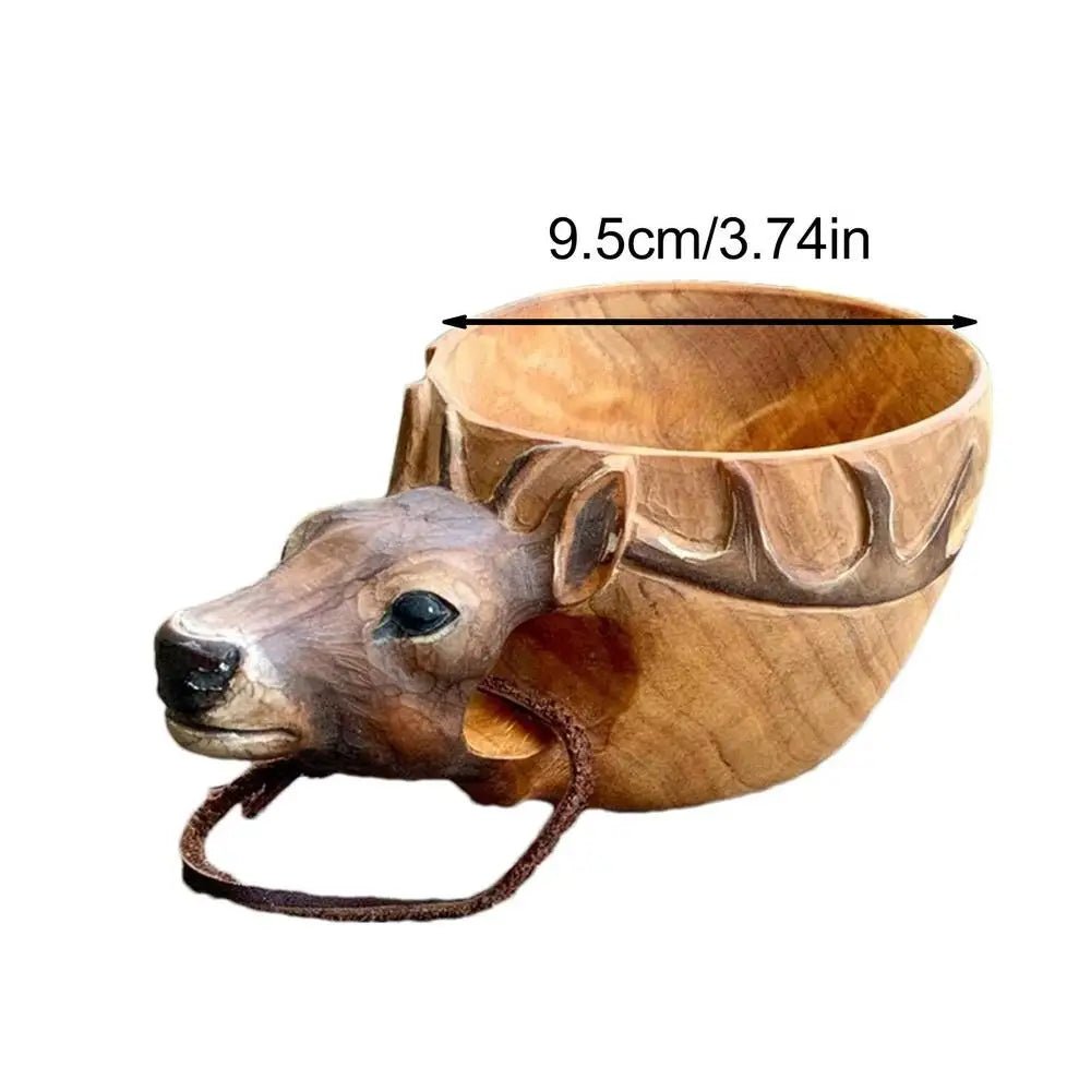 Hand Carved Wooden Mug Animal Wooden Cup Camping Wood Drinking Cup For Hiking Mountaineering Picnic Christmas Birthday New Year - Julia M LifeStyles
