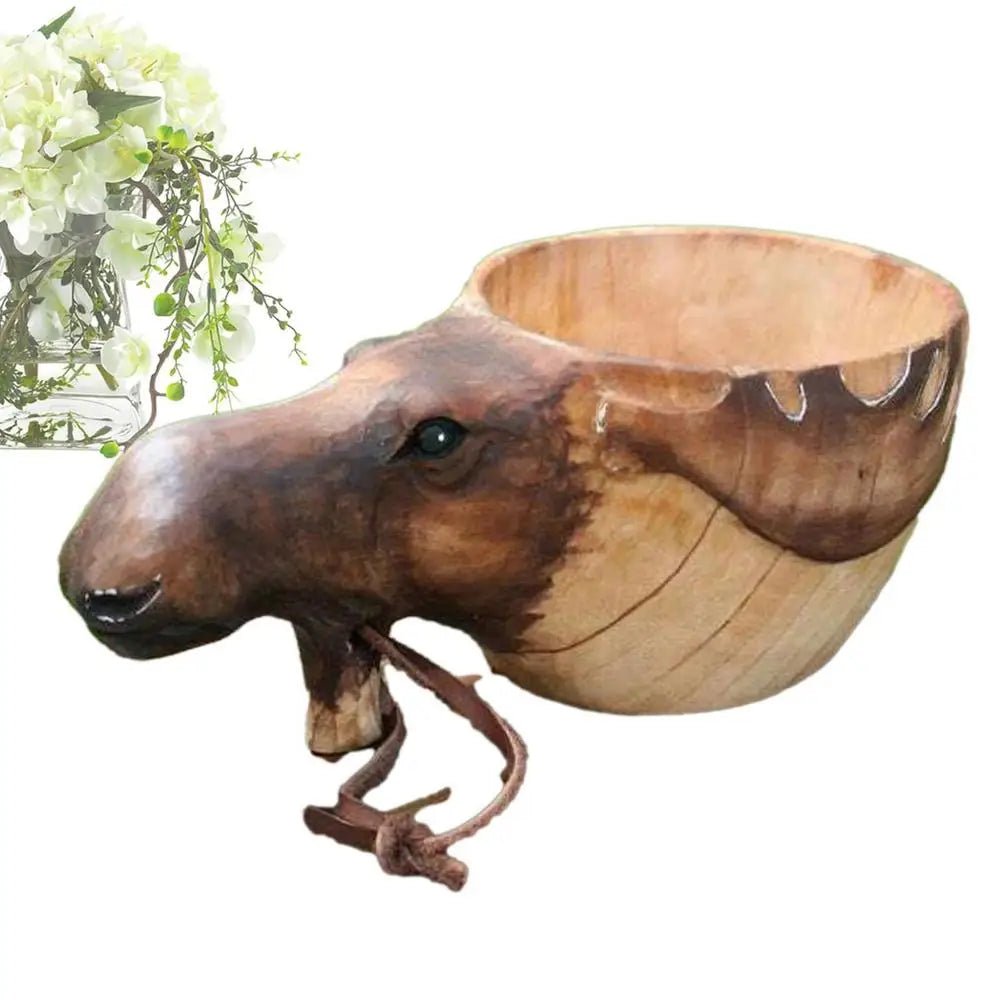 Hand Carved Wooden Mug Animal Wooden Cup Camping Wood Drinking Cup For Hiking Mountaineering Picnic Christmas Birthday New Year - Julia M LifeStyles