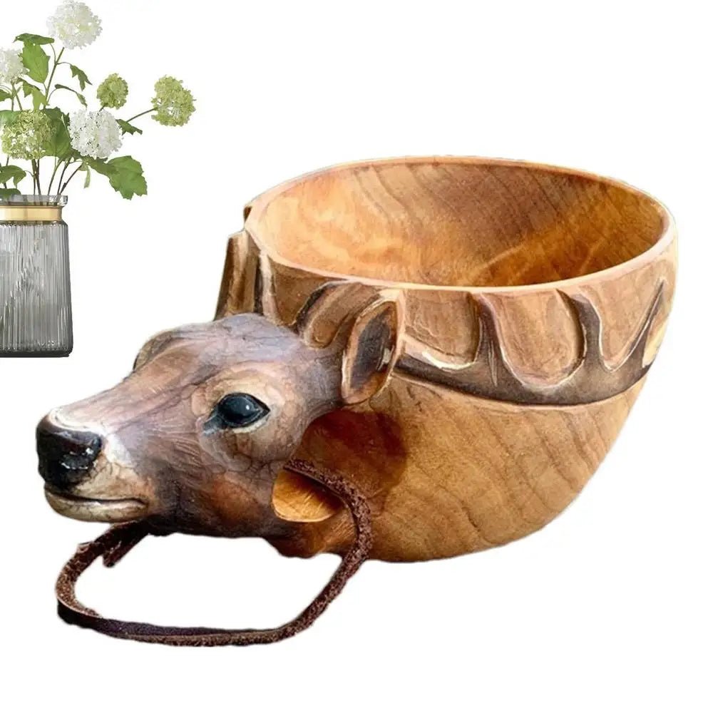 Hand Carved Wooden Mug Animal Wooden Cup Camping Wood Drinking Cup For Hiking Mountaineering Picnic Christmas Birthday New Year - Julia M LifeStyles