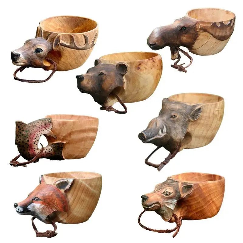 Hand Carved Wooden Mug Animal Wooden Cup Camping Wood Drinking Cup For Hiking Mountaineering Picnic Christmas Birthday New Year - Julia M LifeStyles