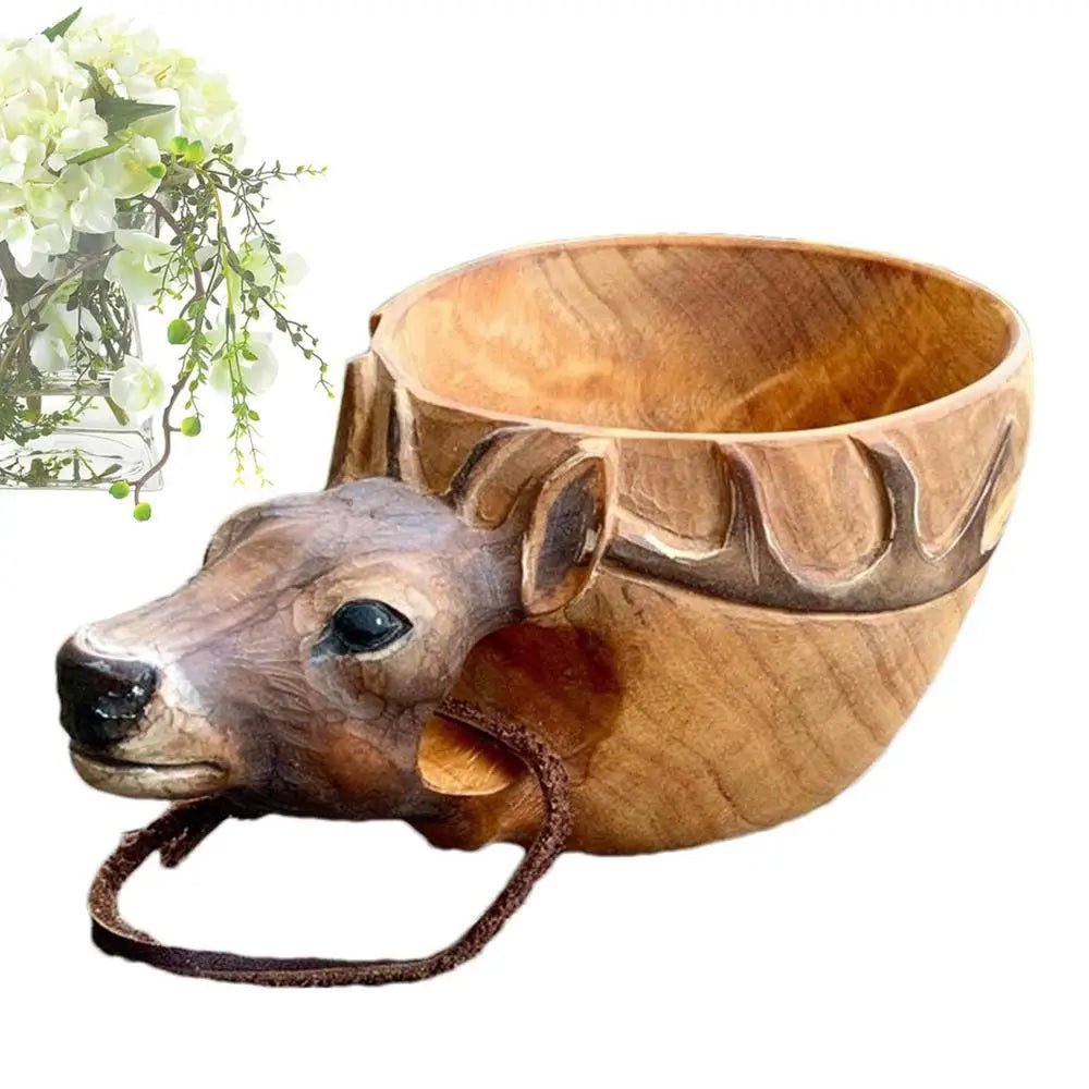 Hand Carved Wooden Mug Animal Wooden Cup Camping Wood Drinking Cup For Hiking Mountaineering Picnic Christmas Birthday New Year - Julia M LifeStyles