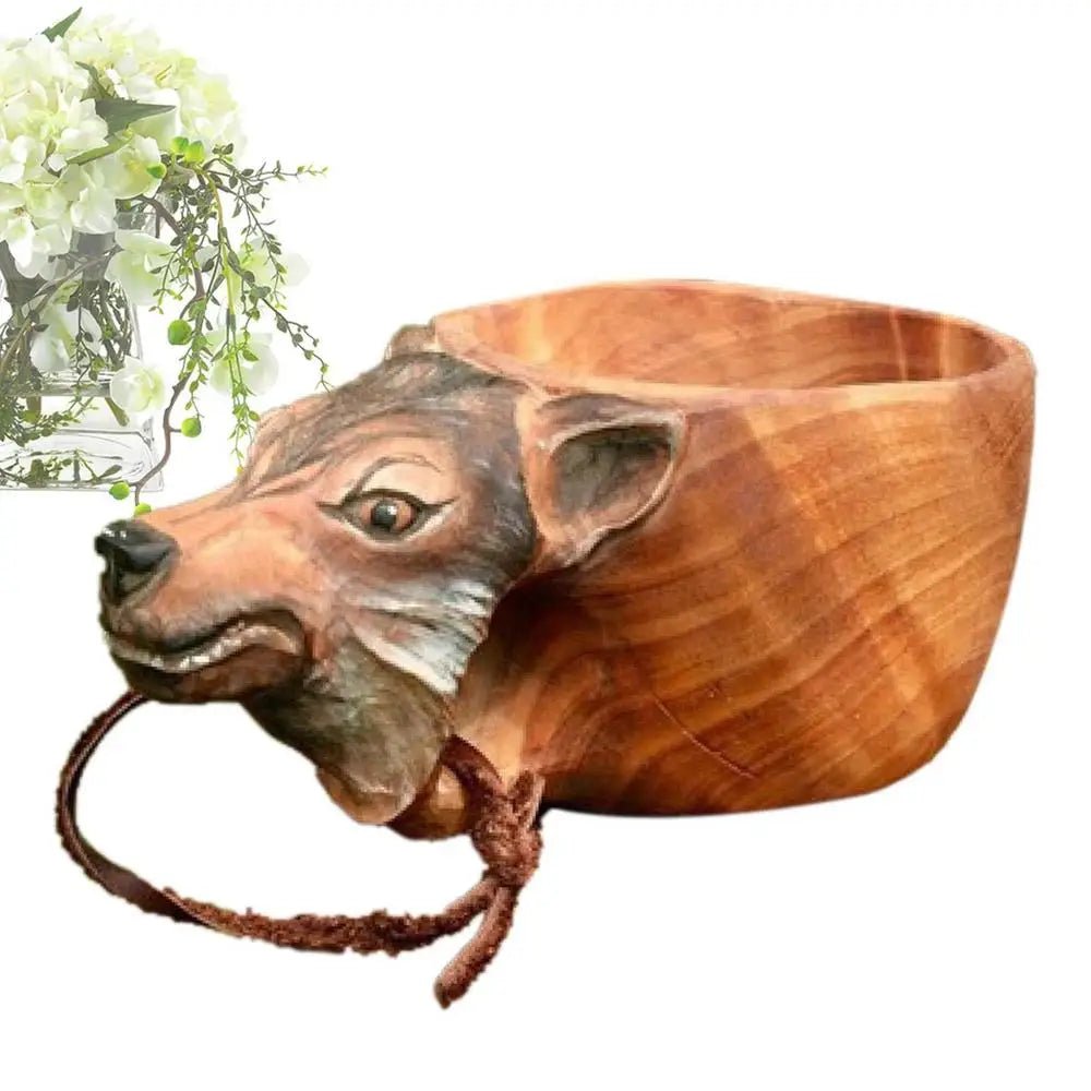Hand Carved Wooden Mug Animal Wooden Cup Camping Wood Drinking Cup For Hiking Mountaineering Picnic Christmas Birthday New Year - Julia M LifeStyles