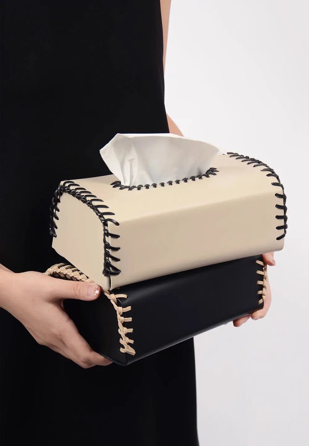 Handmade European Bicolor Leather Tissue Box for Elegant Home Décor - Julia M LifeStyles
