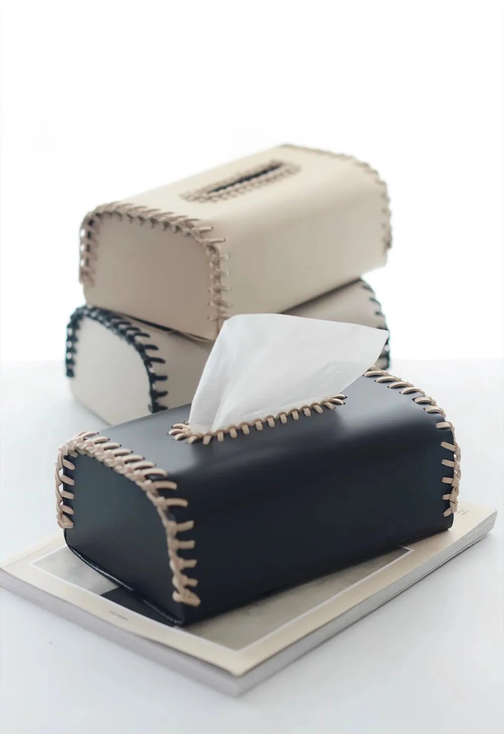Handmade European Bicolor Leather Tissue Box for Elegant Home Décor - Julia M LifeStyles