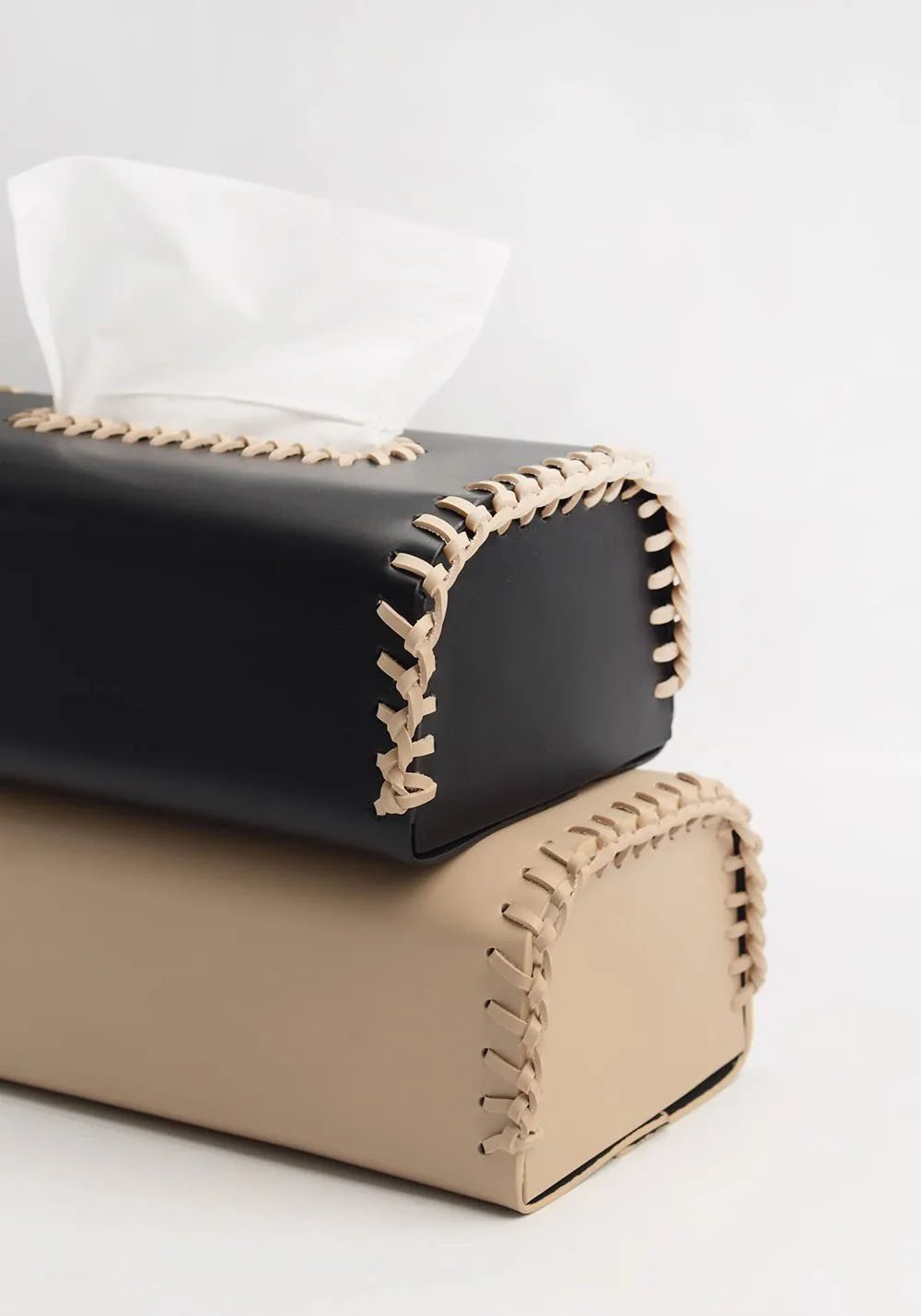 Handmade European Bicolor Leather Tissue Box for Elegant Home Décor - Julia M LifeStyles