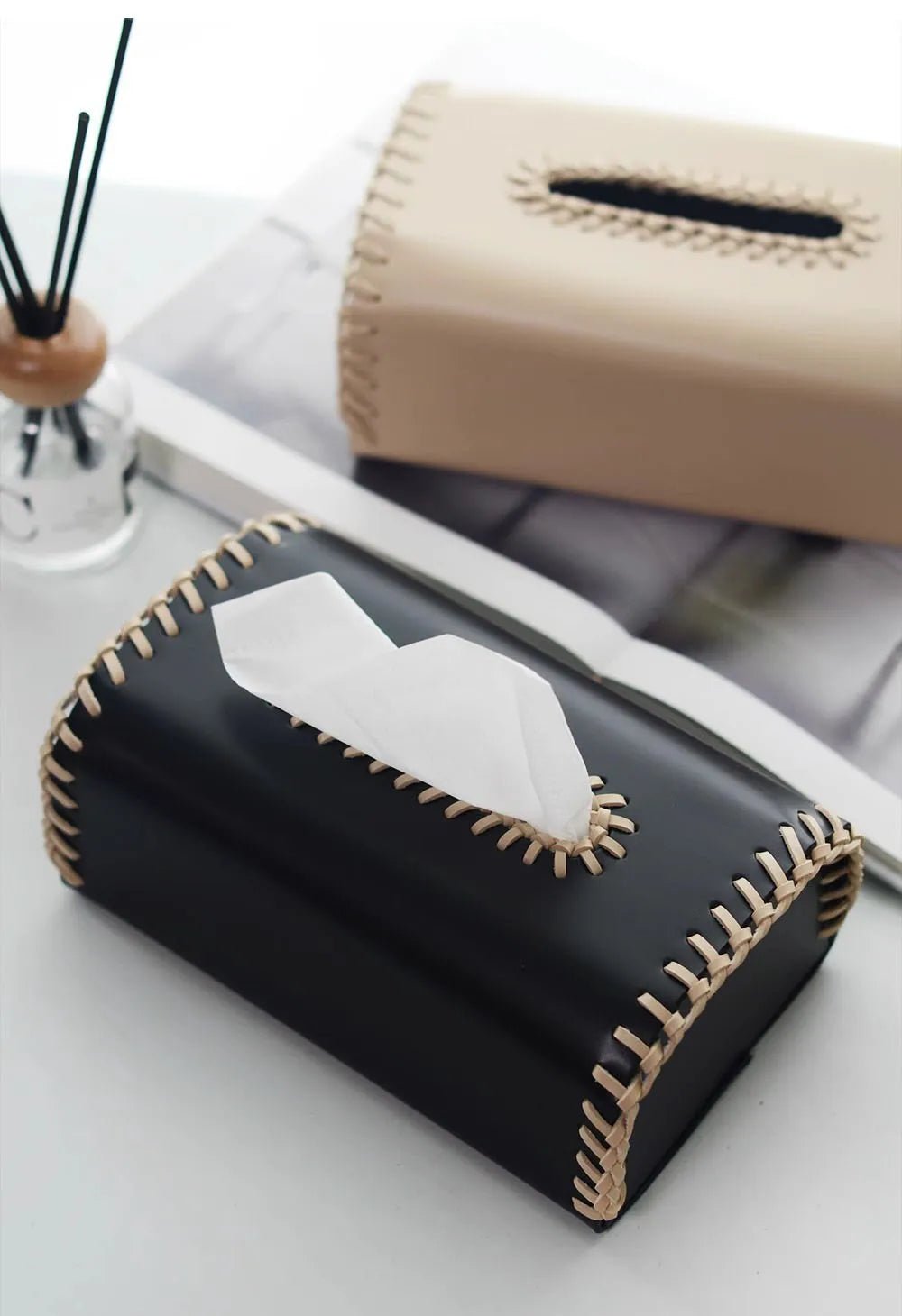 Handmade European Bicolor Leather Tissue Box for Elegant Home Décor - Julia M LifeStyles