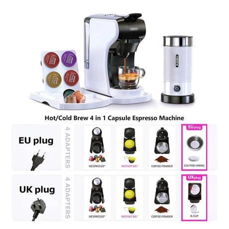 Hebrew 4 in 1 Multiple Capsule Coffee Maker | Hot & Cold Milk Foaming Frother Hebrew 4 in 1 Multiple Capsule Coffee Maker | Hot & Cold Milk Foaming Frother 2261799815178170-H1A WH-China-US Coffee machines 149