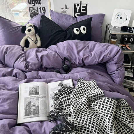Ins washed cotton solid color four-piece suit can sleep naked in student dormitory 4 three-piece quilt cover - Julia M LifeStyles