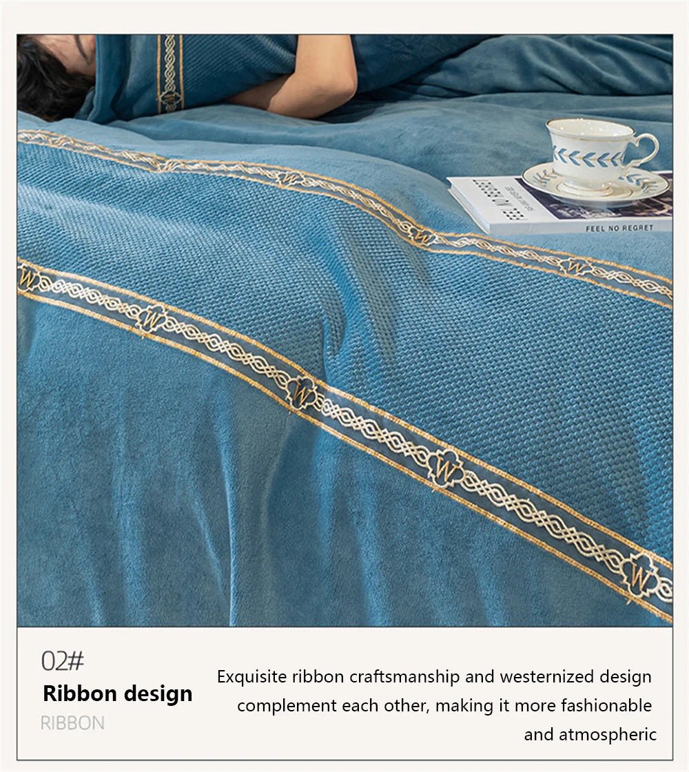 Jacquard Bedding Sets Milk Velvet Thicken Winter Warm Four Piece Set Quilt Cover Queen King Bed Linen Pillowcase Bedroom Decor - Julia M LifeStyles