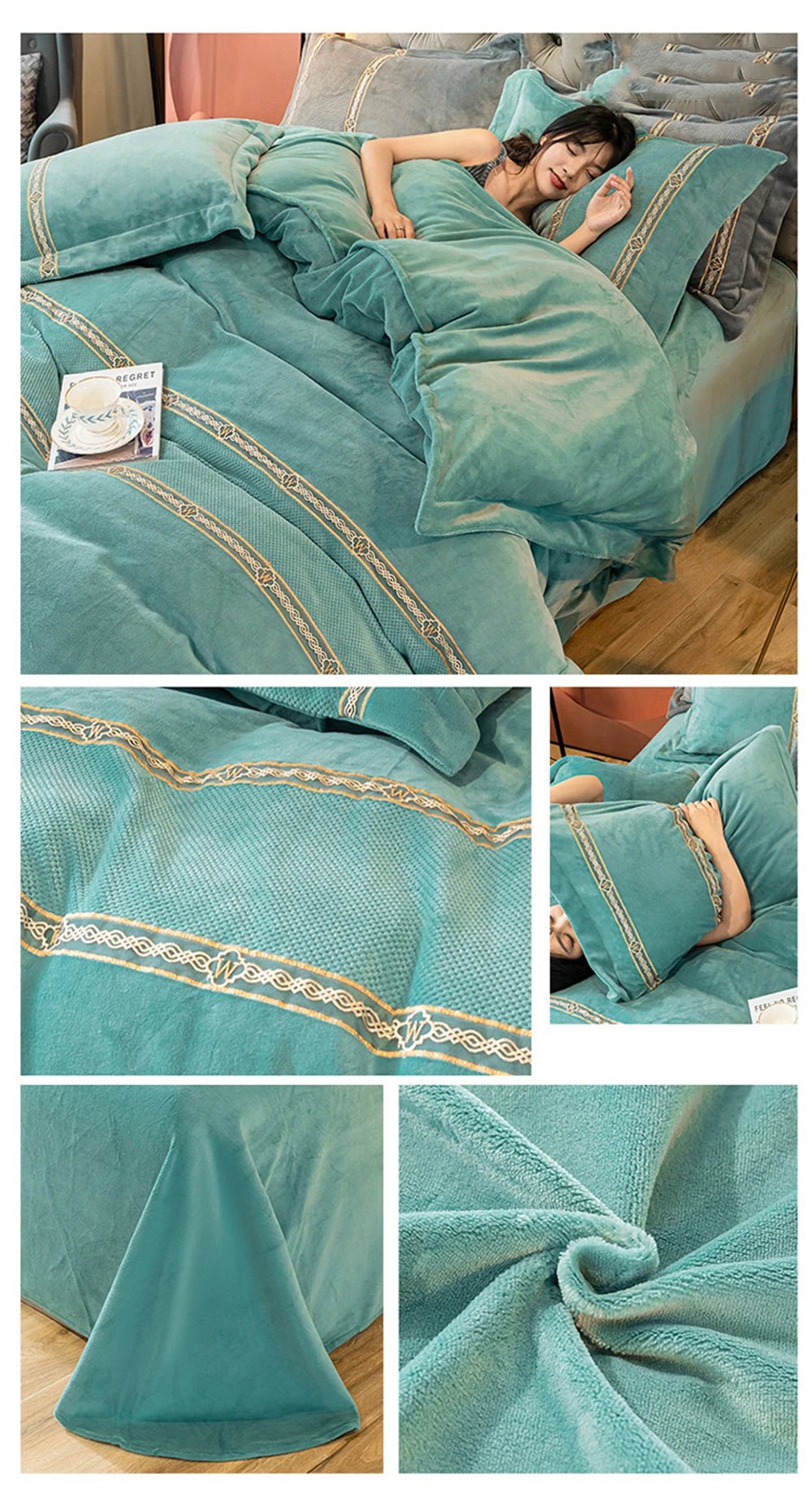 Jacquard Bedding Sets Milk Velvet Thicken Winter Warm Four Piece Set Quilt Cover Queen King Bed Linen Pillowcase Bedroom Decor - Julia M LifeStyles
