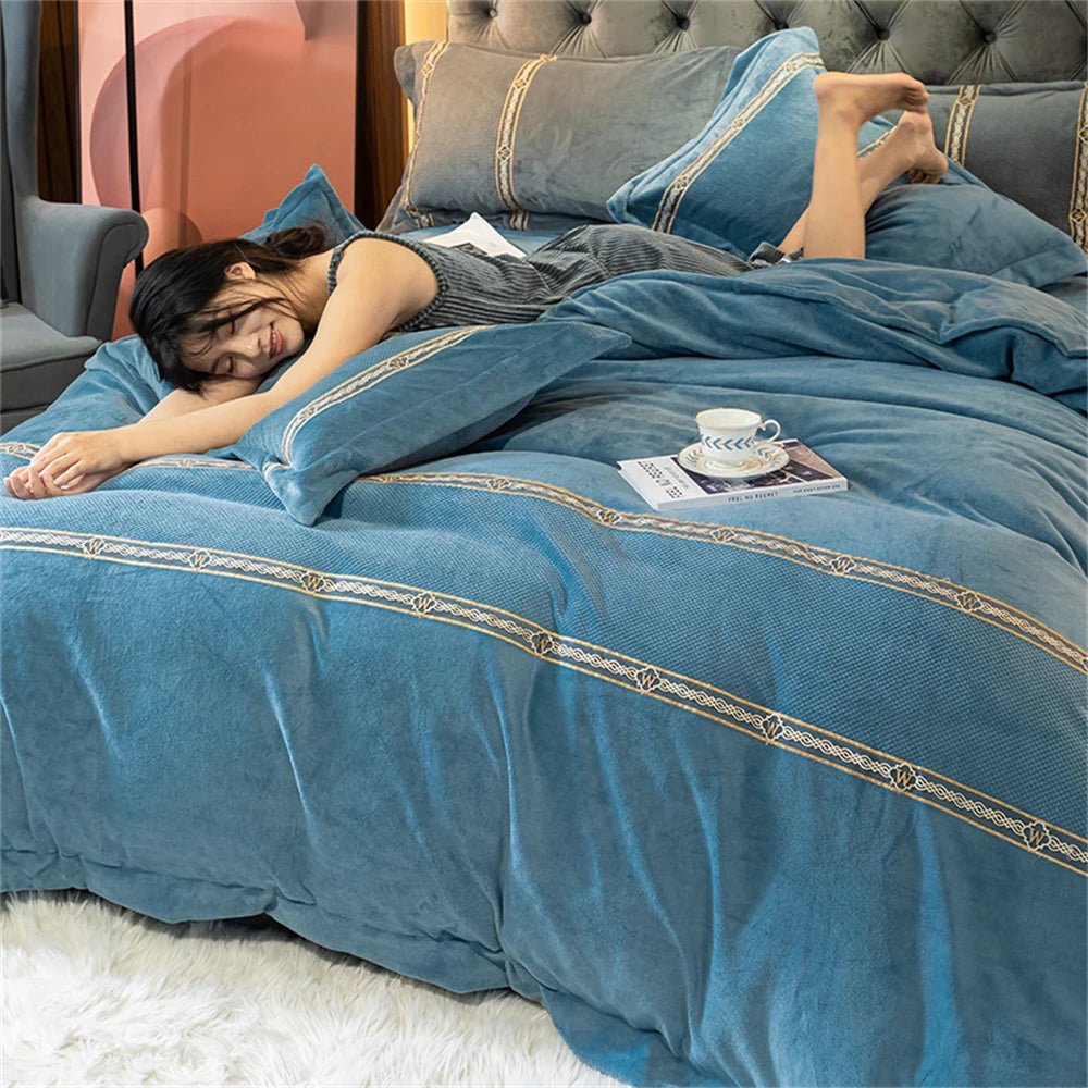 Jacquard Bedding Sets Milk Velvet Thicken Winter Warm Four Piece Set Quilt Cover Queen King Bed Linen Pillowcase Bedroom Decor - Julia M LifeStyles