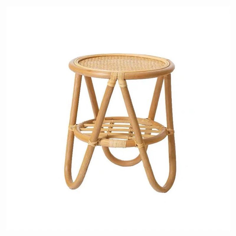 Japanese-Style Ins Rattan Glass Grid Red Small Coffee Table Minimalist Modern Creative Side Table Sofa Side Cabinet Double-Layer Small Table - Julia M LifeStyles