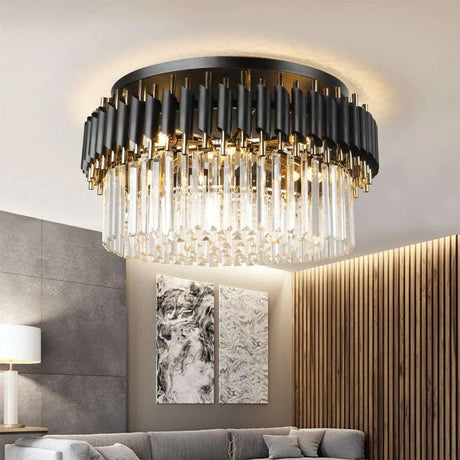 Julia M Black Light Round Crystal Ceiling Chandelier Julia M Black Light Round Crystal Ceiling Chandelier 3256801384948085-Black and Gold-Dia40cm-NON dimm warm light chandeliers 496