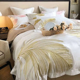 White 1000TC Egyptian Cotton Gold Feather Embroidery Luxury Bedding Set Quilt/Duvet Cover Set Bed Linen Pillow Shams Bedclothes - Julia M LifeStyles
