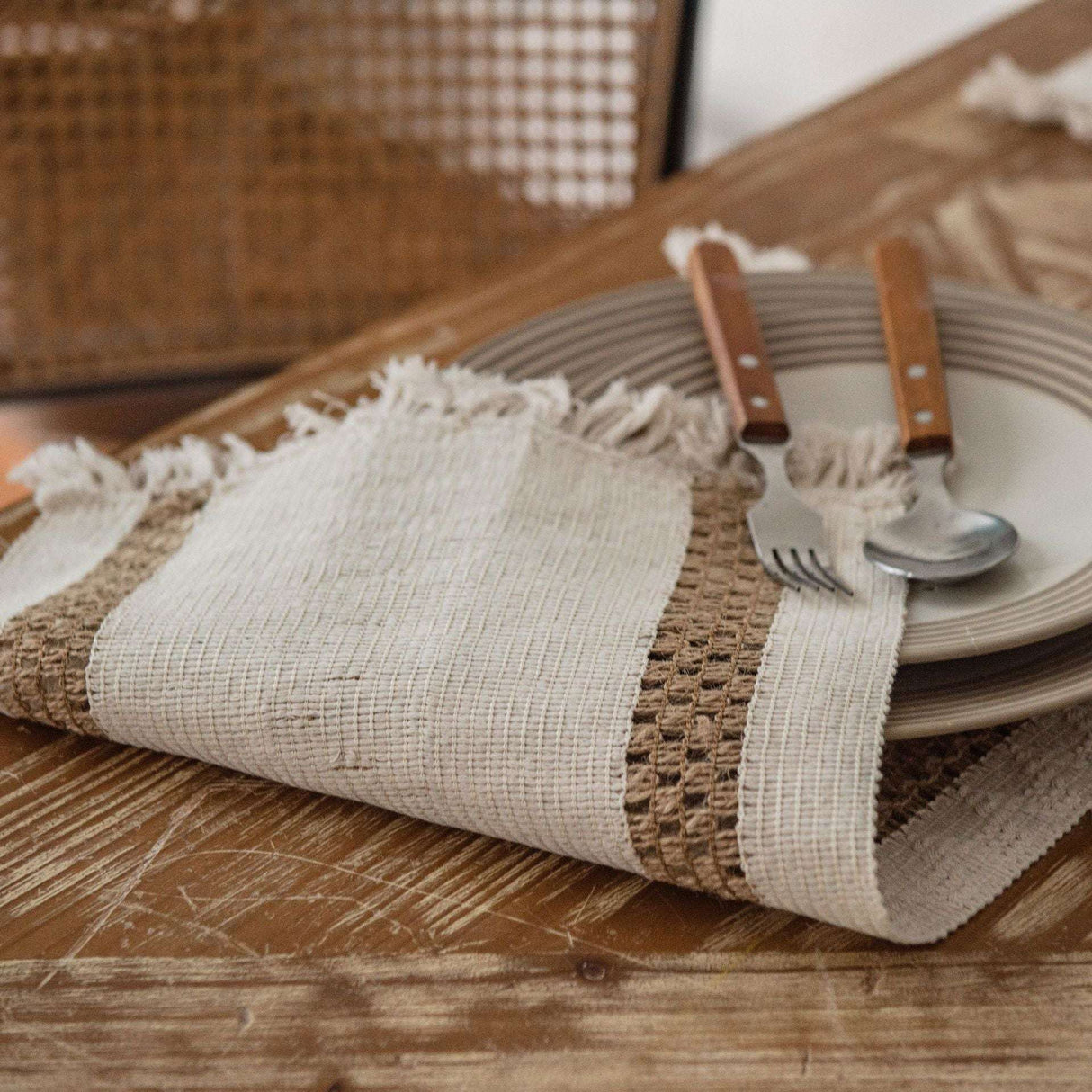 Natural Cotton Burlap Runner - Bohemian Style with Tassels - Julia M LifeStyles