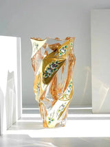 Elegant European Crystal Glass Vase with Gold Painted Enamel - Julia M LifeStyles