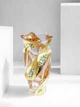 Elegant European Crystal Glass Vase with Gold Painted Enamel - Julia M LifeStyles