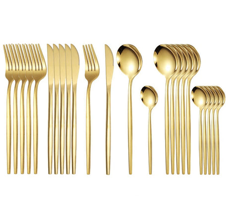 Cutlery Set Stainless Steel Knife Fork Set 24-Piece Tableware Set Golden Steak Knife Fork Spoon 6-Person Set eprolo