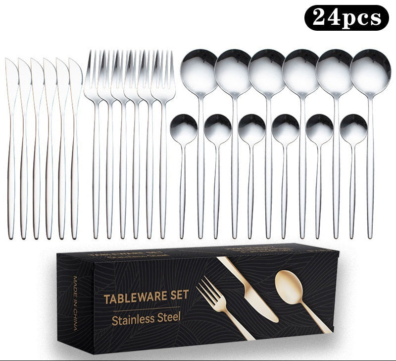 Cutlery Set Stainless Steel Knife Fork Set 24-Piece Tableware Set Golden Steak Knife Fork Spoon 6-Person Set eprolo