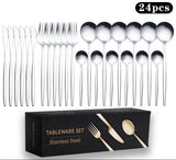 Cutlery Set Stainless Steel Knife Fork Set 24-Piece Tableware Set Golden Steak Knife Fork Spoon 6-Person Set eprolo
