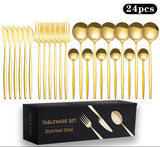 Cutlery Set Stainless Steel Knife Fork Set 24-Piece Tableware Set Golden Steak Knife Fork Spoon 6-Person Set eprolo