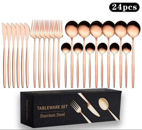 Cutlery Set Stainless Steel Knife Fork Set 24-Piece Tableware Set Golden Steak Knife Fork Spoon 6-Person Set eprolo