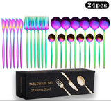 Cutlery Set Stainless Steel Knife Fork Set 24-Piece Tableware Set Golden Steak Knife Fork Spoon 6-Person Set eprolo