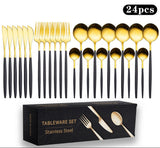Cutlery Set Stainless Steel Knife Fork Set 24-Piece Tableware Set Golden Steak Knife Fork Spoon 6-Person Set eprolo