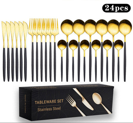 Cutlery Set Stainless Steel Knife Fork Set 24-Piece Tableware Set Golden Steak Knife Fork Spoon 6-Person Set eprolo