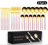 Cutlery Set Stainless Steel Knife Fork Set 24-Piece Tableware Set Golden Steak Knife Fork Spoon 6-Person Set eprolo