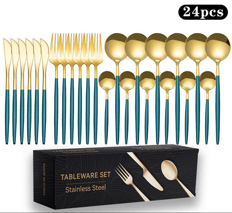 Cutlery Set Stainless Steel Knife Fork Set 24-Piece Tableware Set Golden Steak Knife Fork Spoon 6-Person Set eprolo