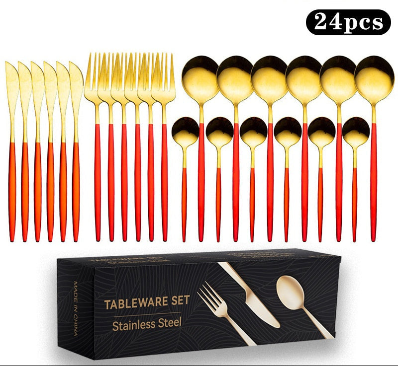 Cutlery Set Stainless Steel Knife Fork Set 24-Piece Tableware Set Golden Steak Knife Fork Spoon 6-Person Set eprolo