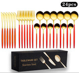 Cutlery Set Stainless Steel Knife Fork Set 24-Piece Tableware Set Golden Steak Knife Fork Spoon 6-Person Set eprolo