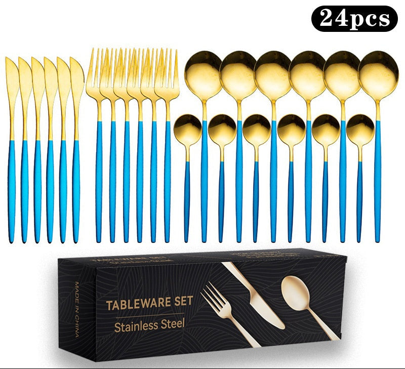 Cutlery Set Stainless Steel Knife Fork Set 24-Piece Tableware Set Golden Steak Knife Fork Spoon 6-Person Set eprolo