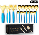 Cutlery Set Stainless Steel Knife Fork Set 24-Piece Tableware Set Golden Steak Knife Fork Spoon 6-Person Set eprolo