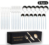 Cutlery Set Stainless Steel Knife Fork Set 24-Piece Tableware Set Golden Steak Knife Fork Spoon 6-Person Set eprolo