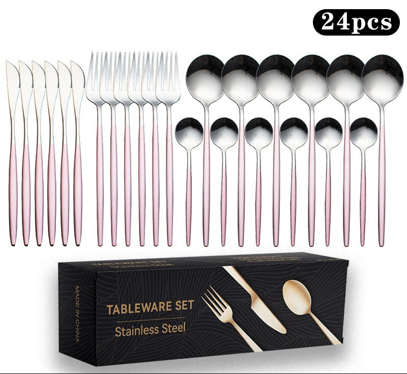 Cutlery Set Stainless Steel Knife Fork Set 24-Piece Tableware Set Golden Steak Knife Fork Spoon 6-Person Set eprolo