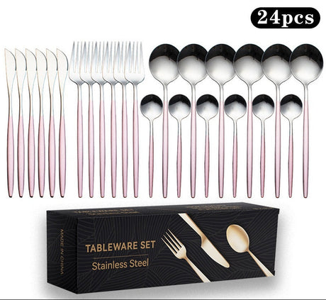 Cutlery Set Stainless Steel Knife Fork Set 24-Piece Tableware Set Golden Steak Knife Fork Spoon 6-Person Set eprolo