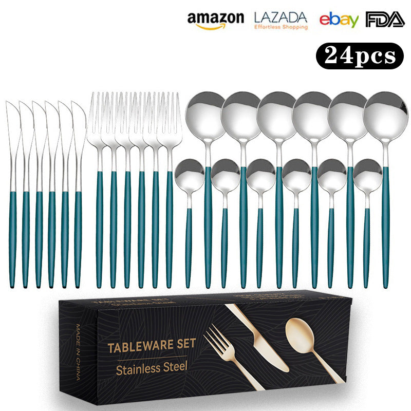 Cutlery Set Stainless Steel Knife Fork Set 24-Piece Tableware Set Golden Steak Knife Fork Spoon 6-Person Set eprolo